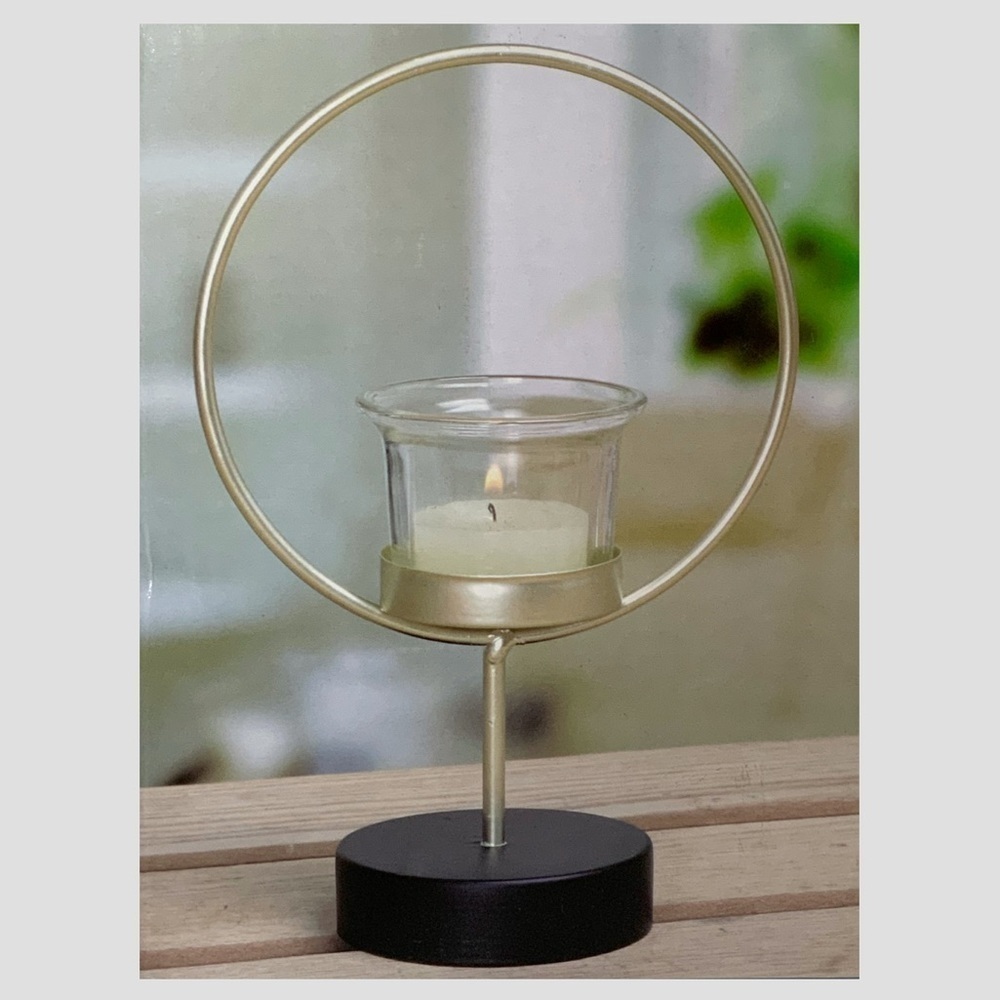 Candle Holder Set Tabletop Pedestal Minimalistic Geometric Classic Gold Black - Picture 9 of 13